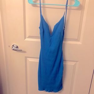 Blue open back spaghetti strap dress